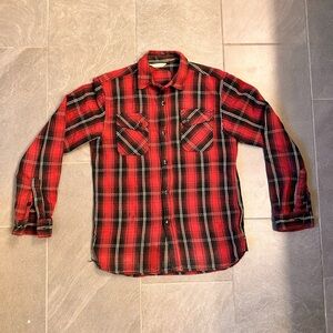 3sixteen Men’s Red & Black Plaid Flannel Shirt | Medium | Button Front